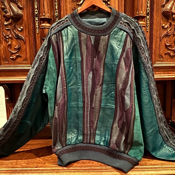 MENS LUXURY DESIGNER LEATHER SWEATER size L - Picture 13 of 13